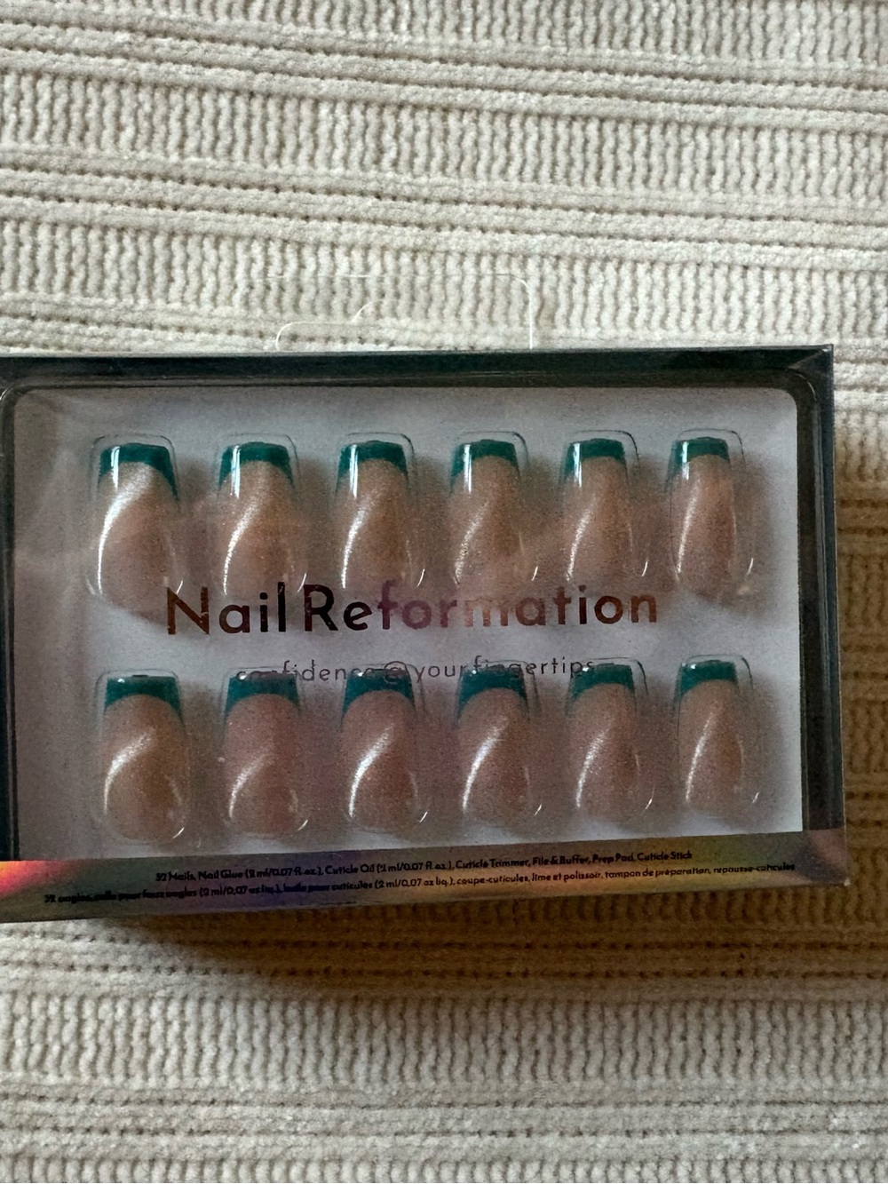 Nail Reformation Nude Press-On Nails with Teal Tips